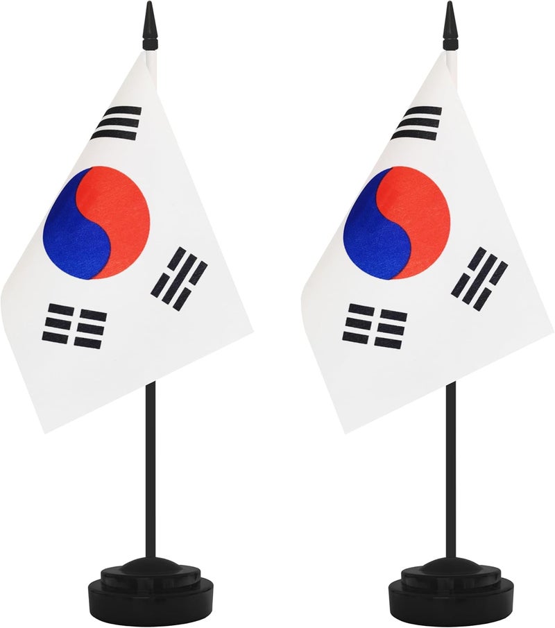 Yamiuo 2 Pack Korea Desk Flag Set, Korean Desktop Small Miniature Table Office Flag with 12" Black Pole and Black Base, Offices, Classroom, Home, Festival Decoration (Korea) - Image 1